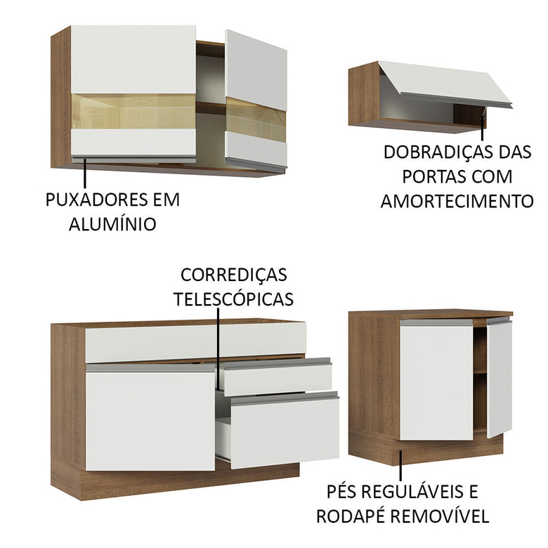 Armário de Cozinha Compacta 200cm Rustic/Branco Glamy Madesa 07