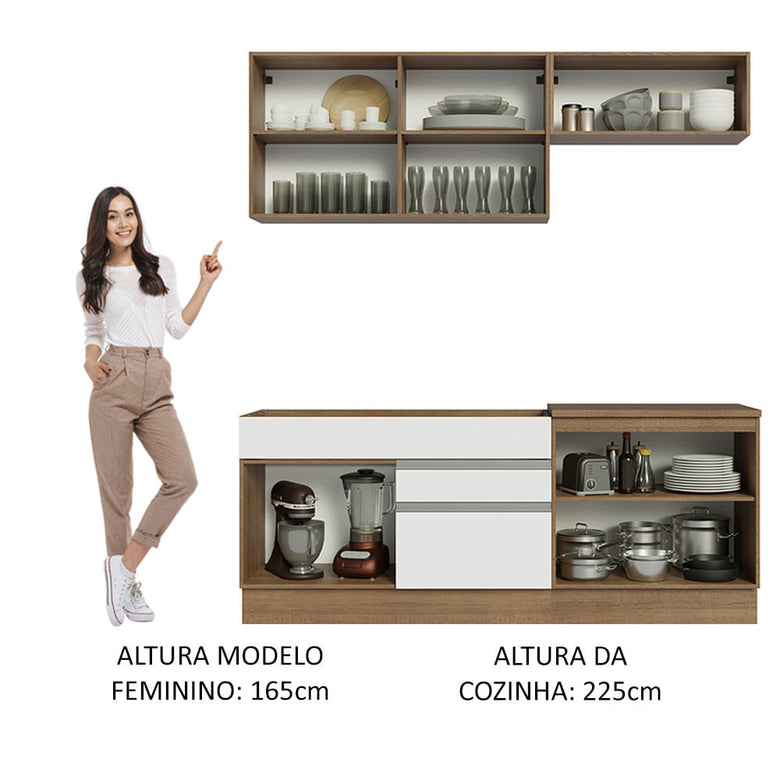 Armário de Cozinha Compacta 200cm Rustic/Branco/Crema Glamy Madesa 07
