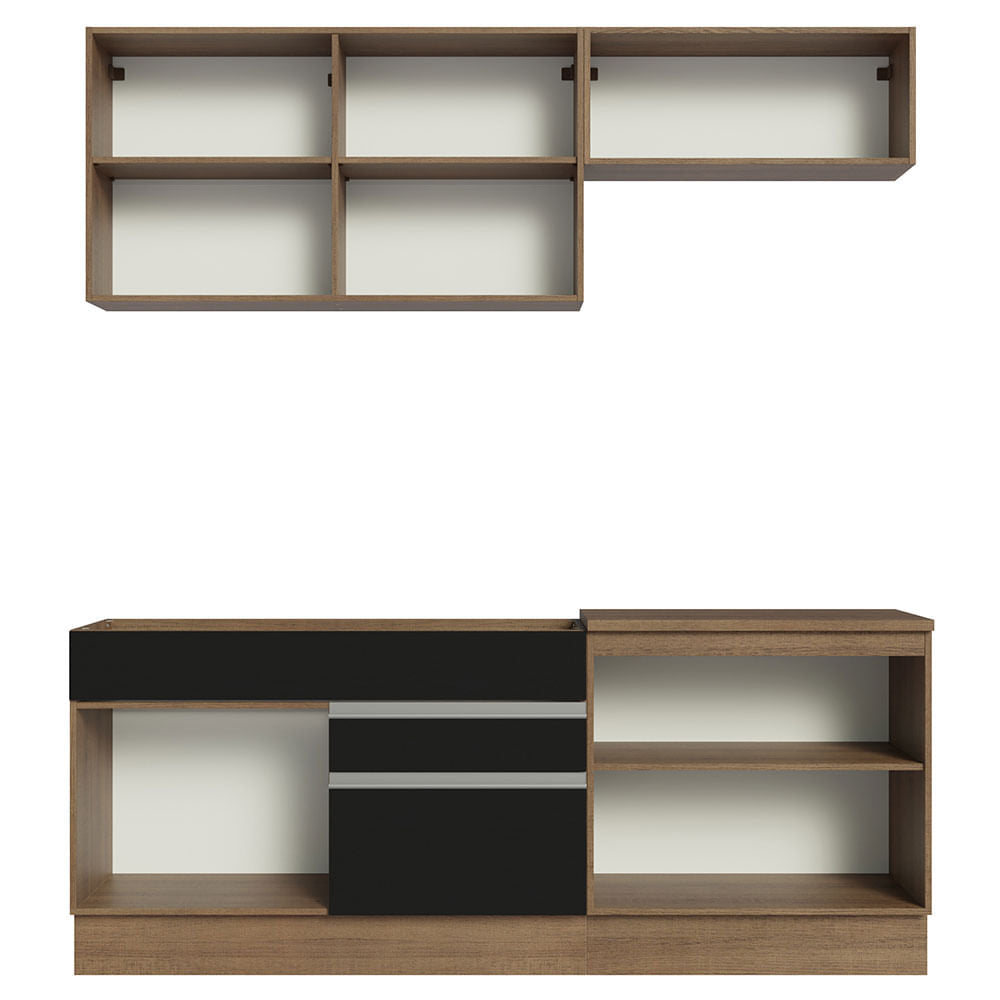 Armário de Cozinha Compacta 200cm Rustic/Preto Glamy Madesa 07