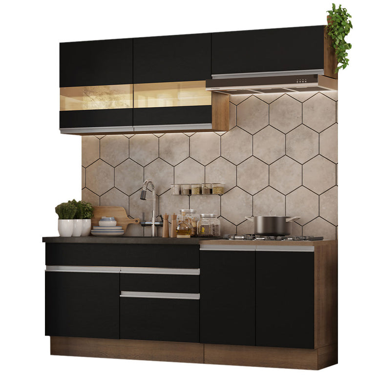 Armário de Cozinha Compacta 200cm Rustic/Preto Glamy Madesa 07
