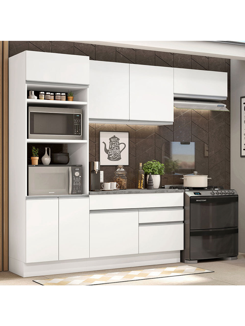 Armário de Cozinha Completa 270cm Branco Glamy Madesa 14 - Branco