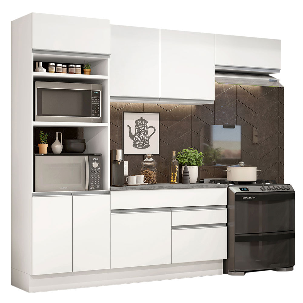 Armário de Cozinha Completa 270cm Branco Glamy Madesa 14 - Branco