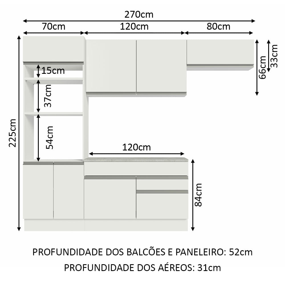 Armário de Cozinha Completa 270cm Branco Glamy Madesa 14