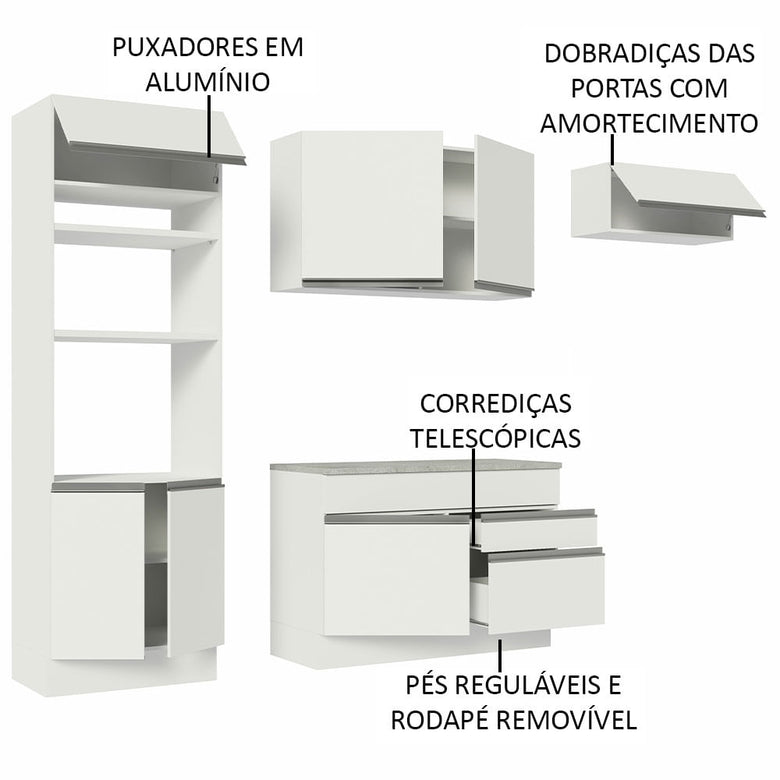 Armário de Cozinha Completa 270cm Branco Glamy Madesa 14