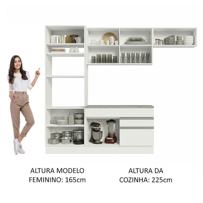 Armário de Cozinha Completa 270cm Branco Glamy Madesa 14