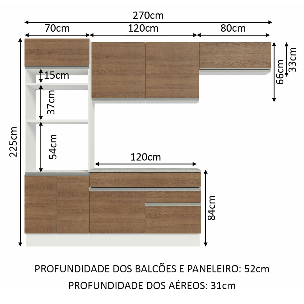 Armário de Cozinha Completa 270cm Branco/Rustic Glamy Madesa 14
