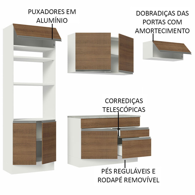 Armário de Cozinha Completa 270cm Branco/Rustic Glamy Madesa 14