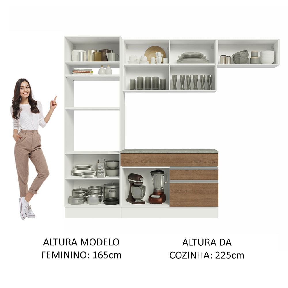 Armário de Cozinha Completa 270cm Branco/Rustic Glamy Madesa 14
