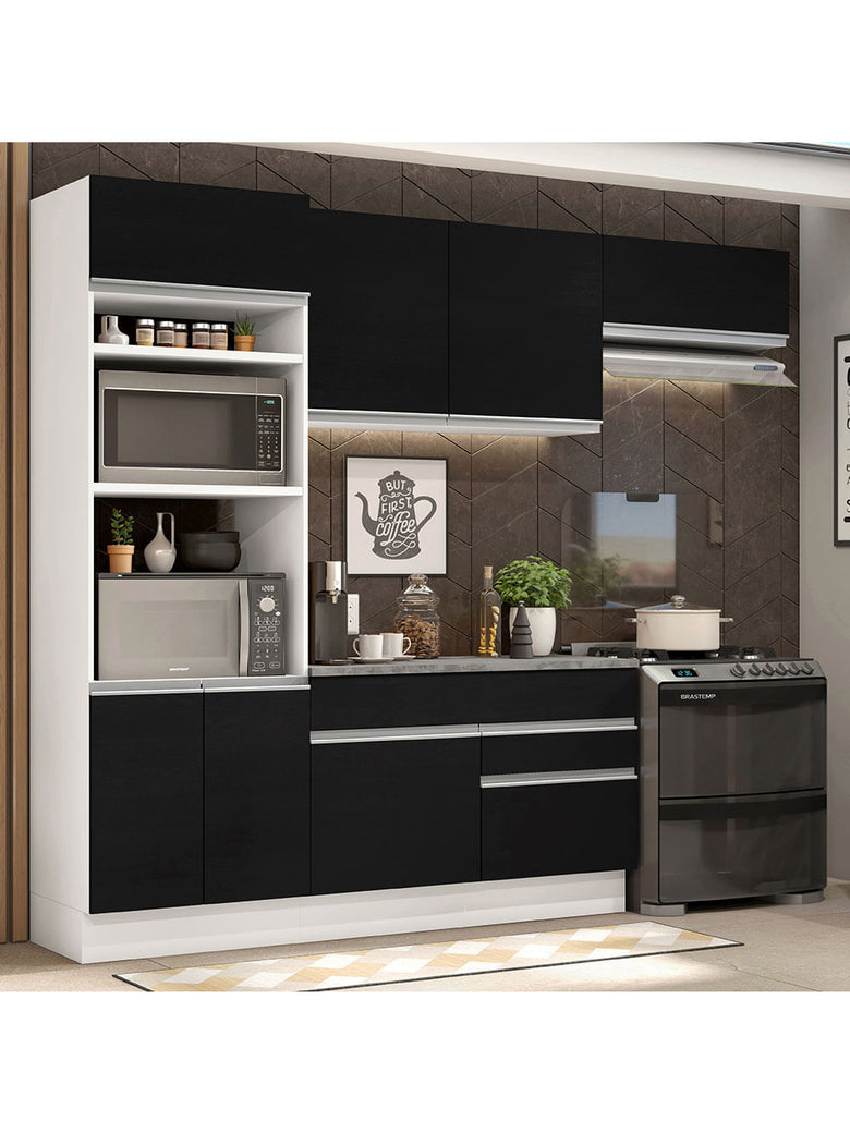 Armário de Cozinha Completa 270cm Branco/Preto Glamy Madesa 14
