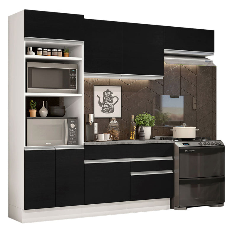 Armário de Cozinha Completa 270cm Branco/Preto Glamy Madesa 14