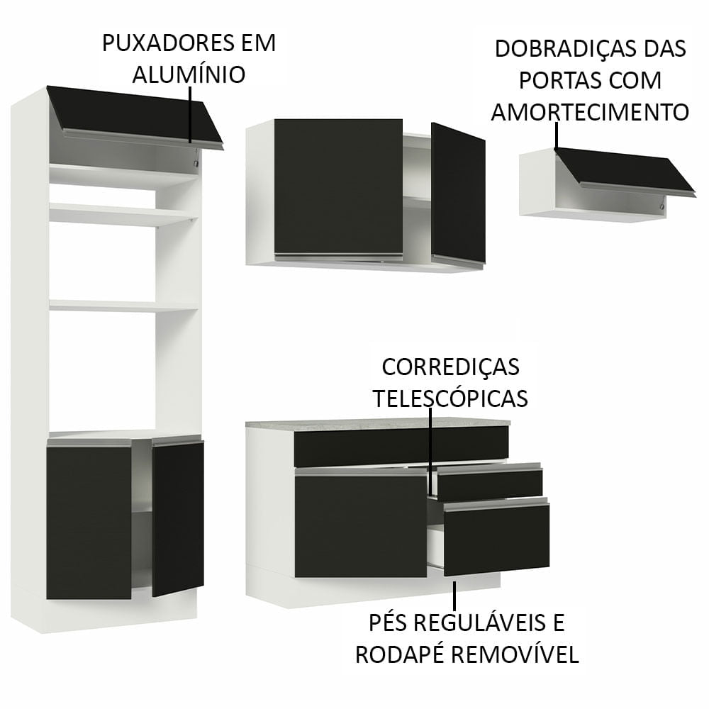 Armário de Cozinha Completa 270cm Branco/Preto Glamy Madesa 14