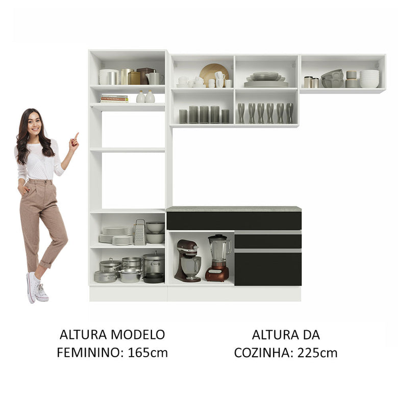 Armário de Cozinha Completa 270cm Branco/Preto Glamy Madesa 14