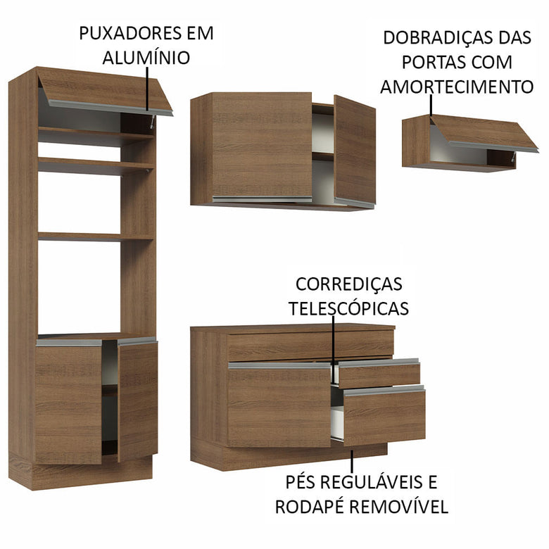 Armário de Cozinha Completa 270cm Rustic Glamy Madesa 14
