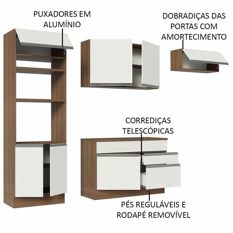 Armário de Cozinha Completa 270cm Rustic/Branco Glamy Madesa 14