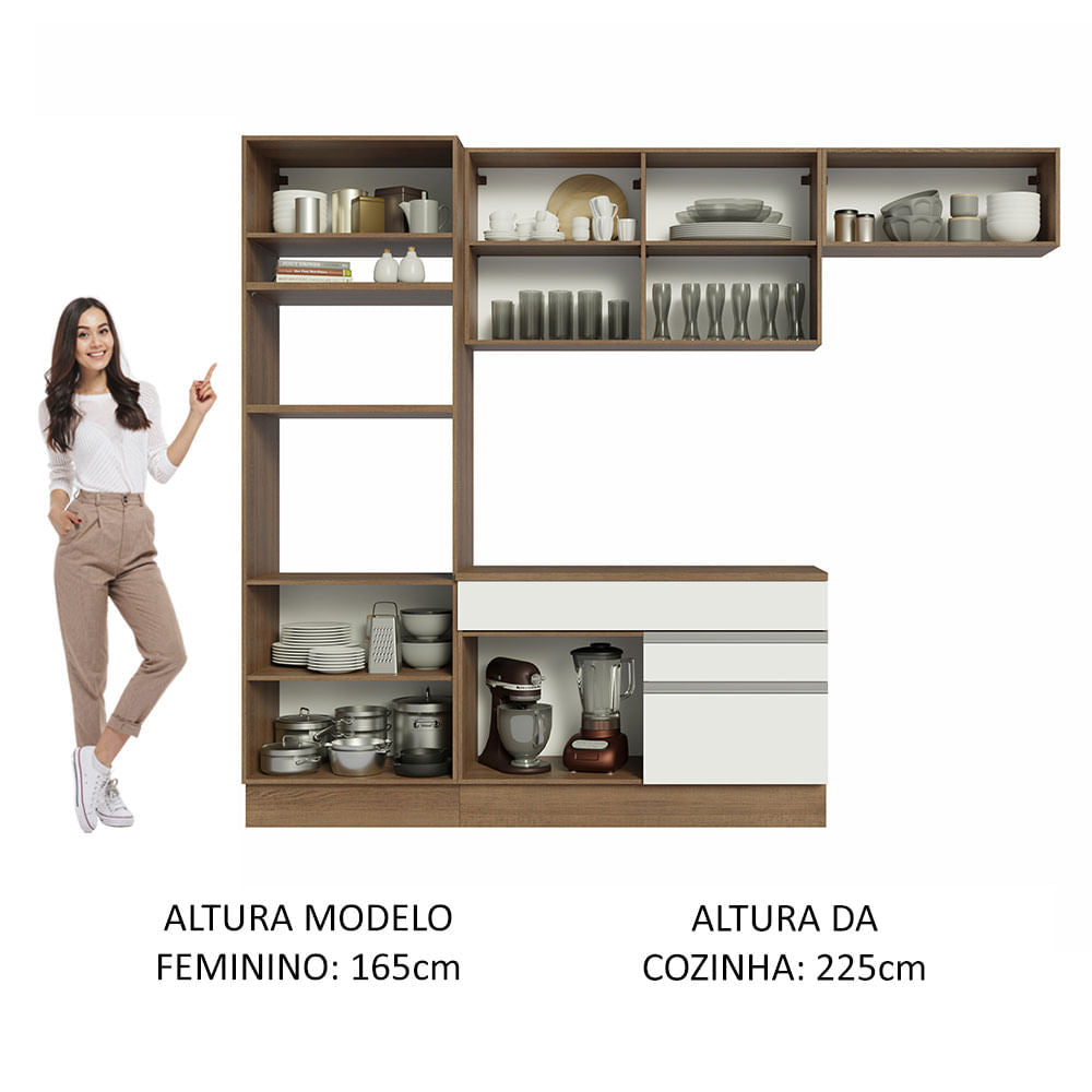 Armário de Cozinha Completa 270cm Rustic/Branco Glamy Madesa 14
