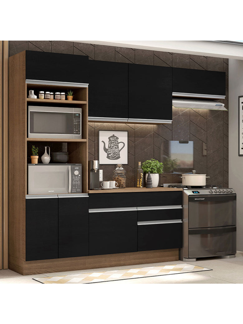 Armário de Cozinha Completa 270cm Rustic/Preto Glamy Madesa 14