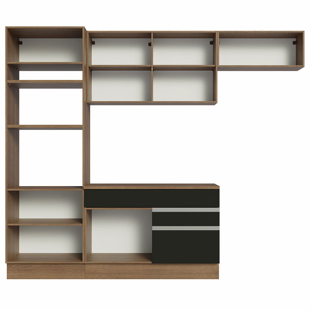 Armário de Cozinha Completa 270cm Rustic/Preto Glamy Madesa 14