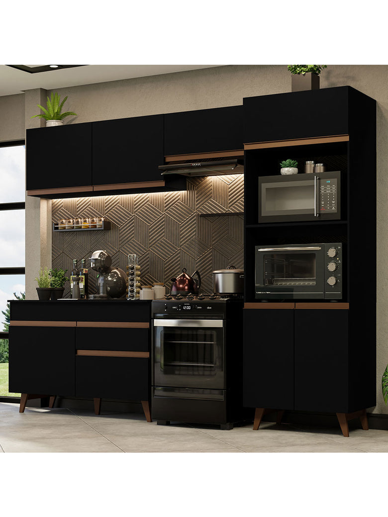 Armário de Cozinha Completa 260cm Preto Reims Madesa 09