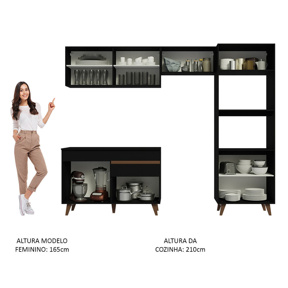 Armário de Cozinha Completa 260cm Preto Reims Madesa 09