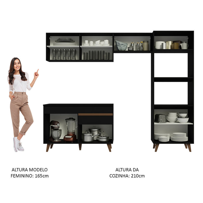 Armário de Cozinha Completa 260cm Preto Reims Madesa 09