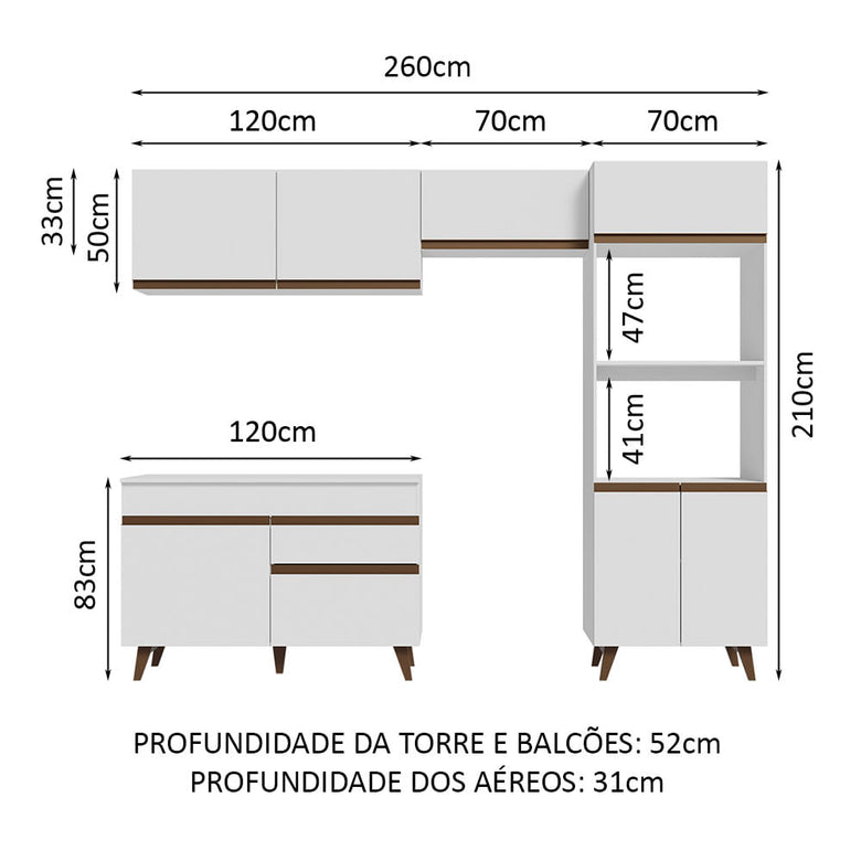 Armário de Cozinha Completa 260cm Branco Reims Madesa 09