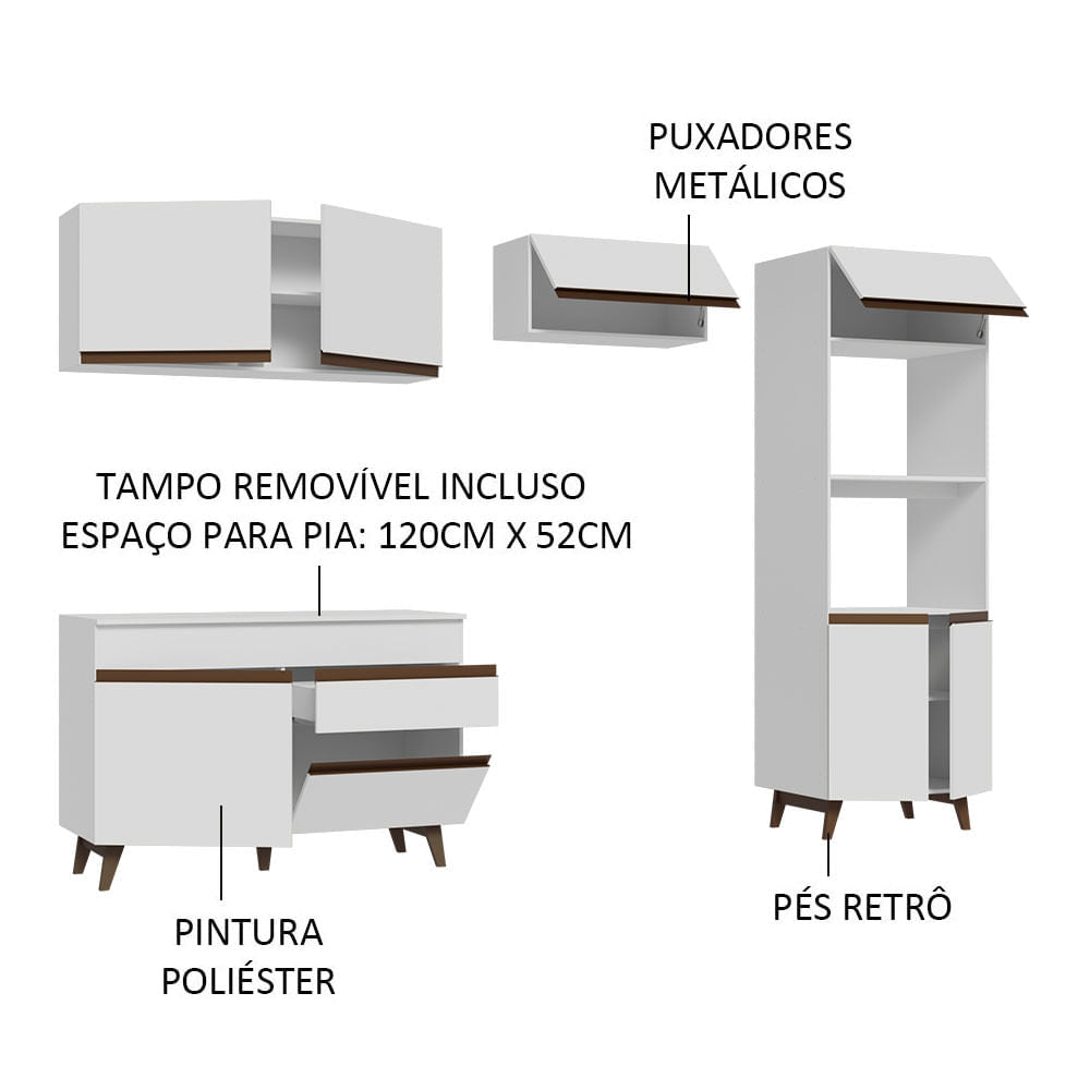 Armário de Cozinha Completa 260cm Branco Reims Madesa 09