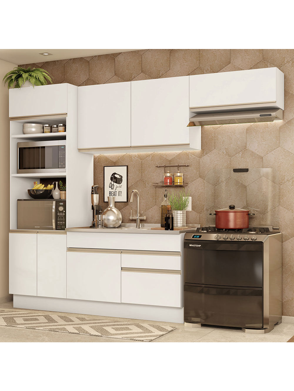 Armário de Cozinha Completa 270cm Branco Glamy Madesa 15 - Branco