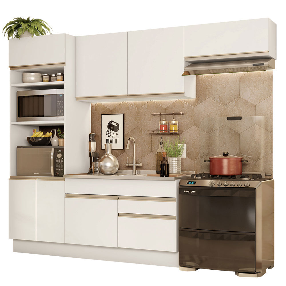 Armário de Cozinha Completa 270cm Branco Glamy Madesa 15 - Branco