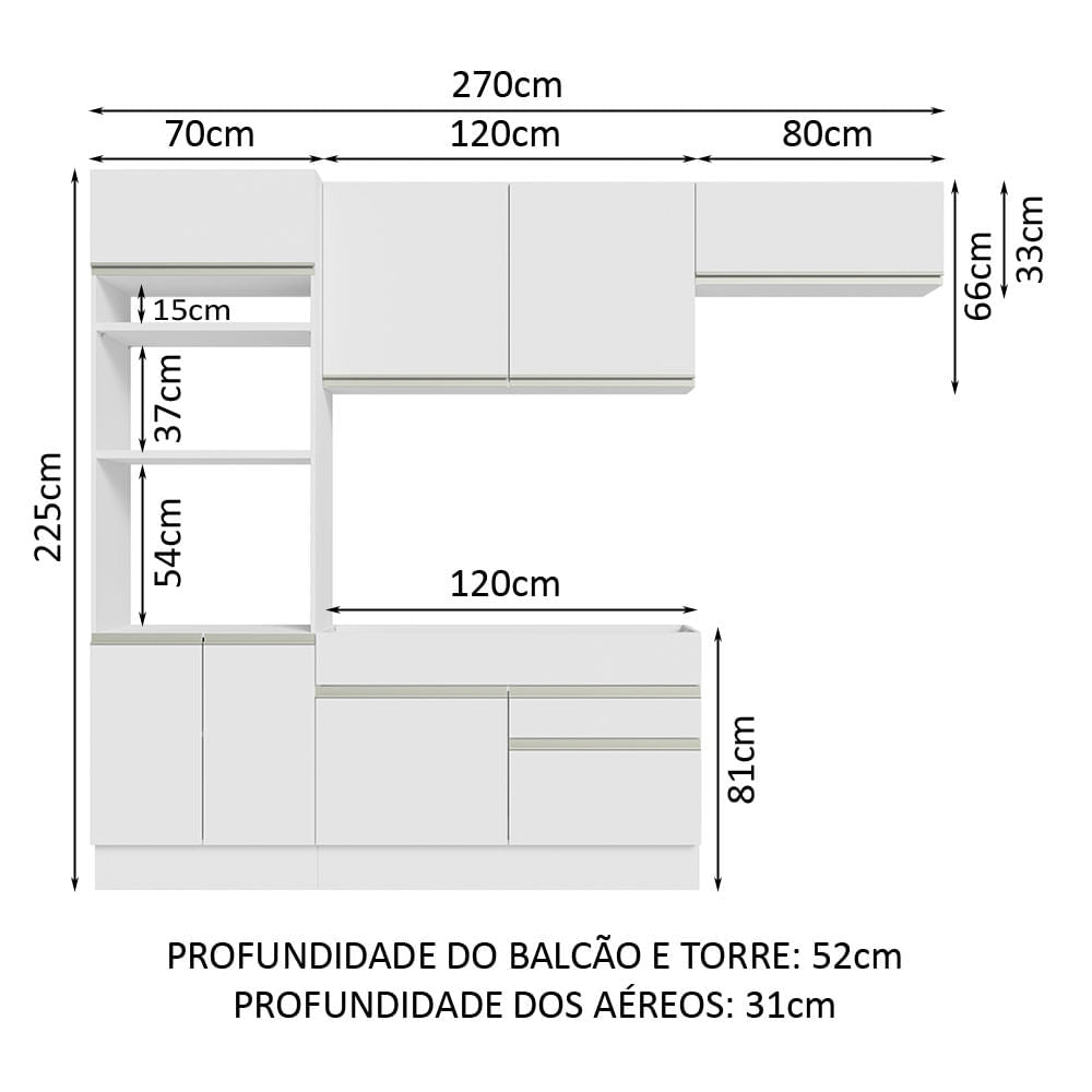 Armário de Cozinha Completa 270cm Branco Glamy Madesa 15