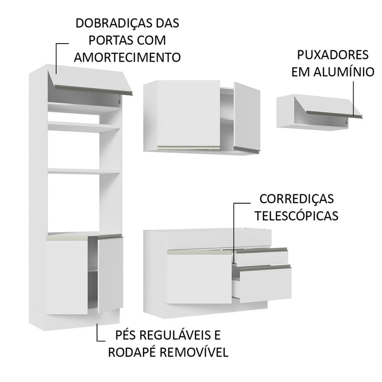 Armário de Cozinha Completa 270cm Branco Glamy Madesa 15