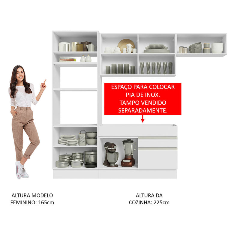Armário de Cozinha Completa 270cm Branco Glamy Madesa 15