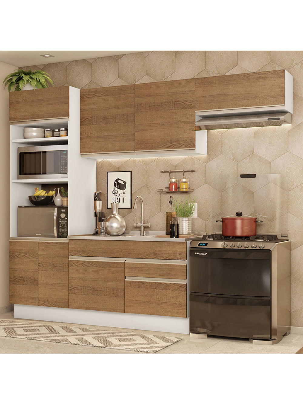 Armário de Cozinha Completa 270cm Branco/Rustic Glamy Madesa 15 - Branco/Rustic