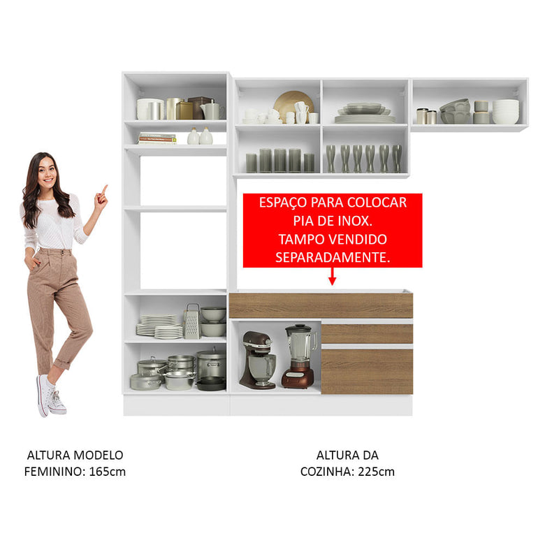 Armário de Cozinha Completa 270cm Branco/Rustic Glamy Madesa 15