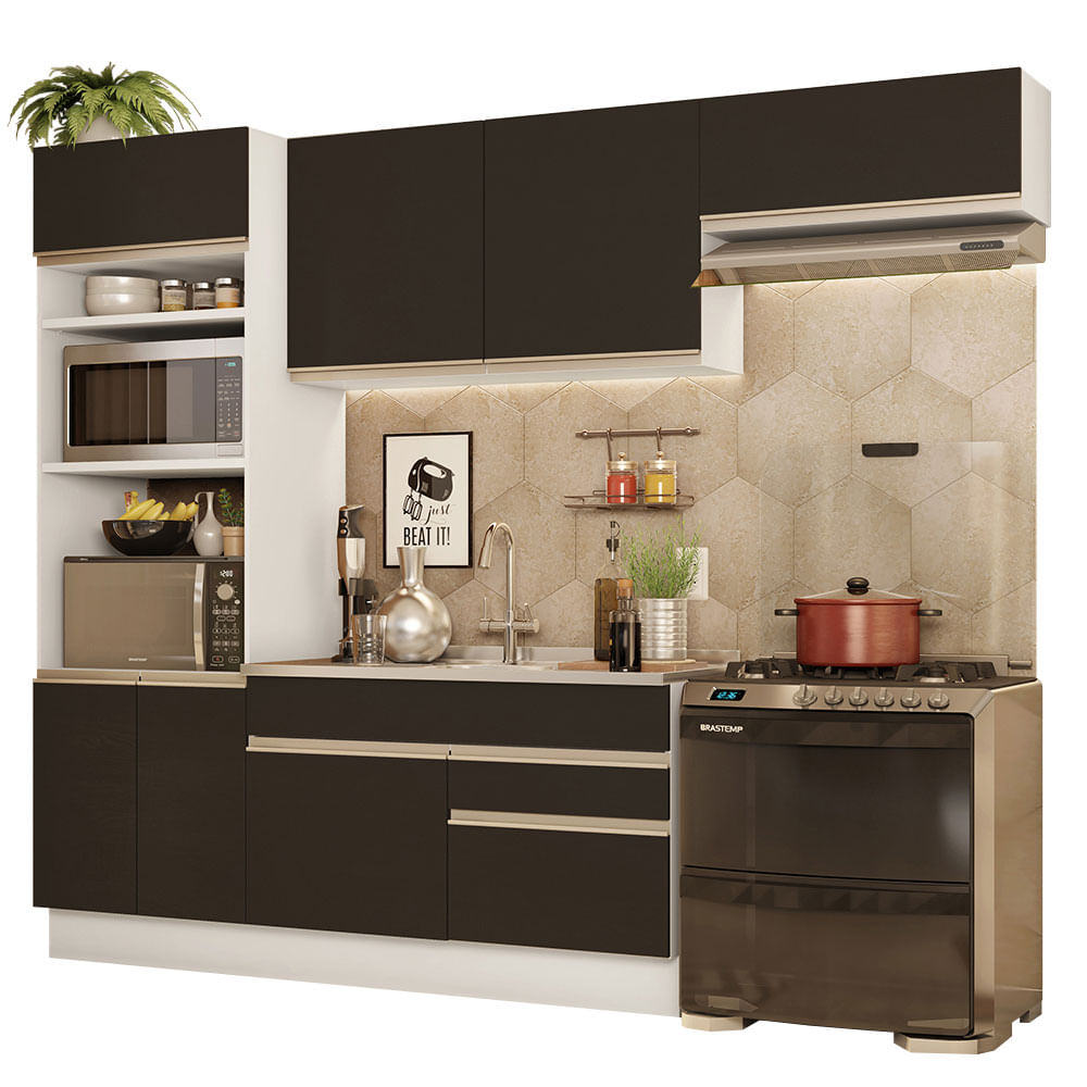Armário de Cozinha Completa 270cm Branco/Preto Glamy Madesa 15 - Branco/Preto
