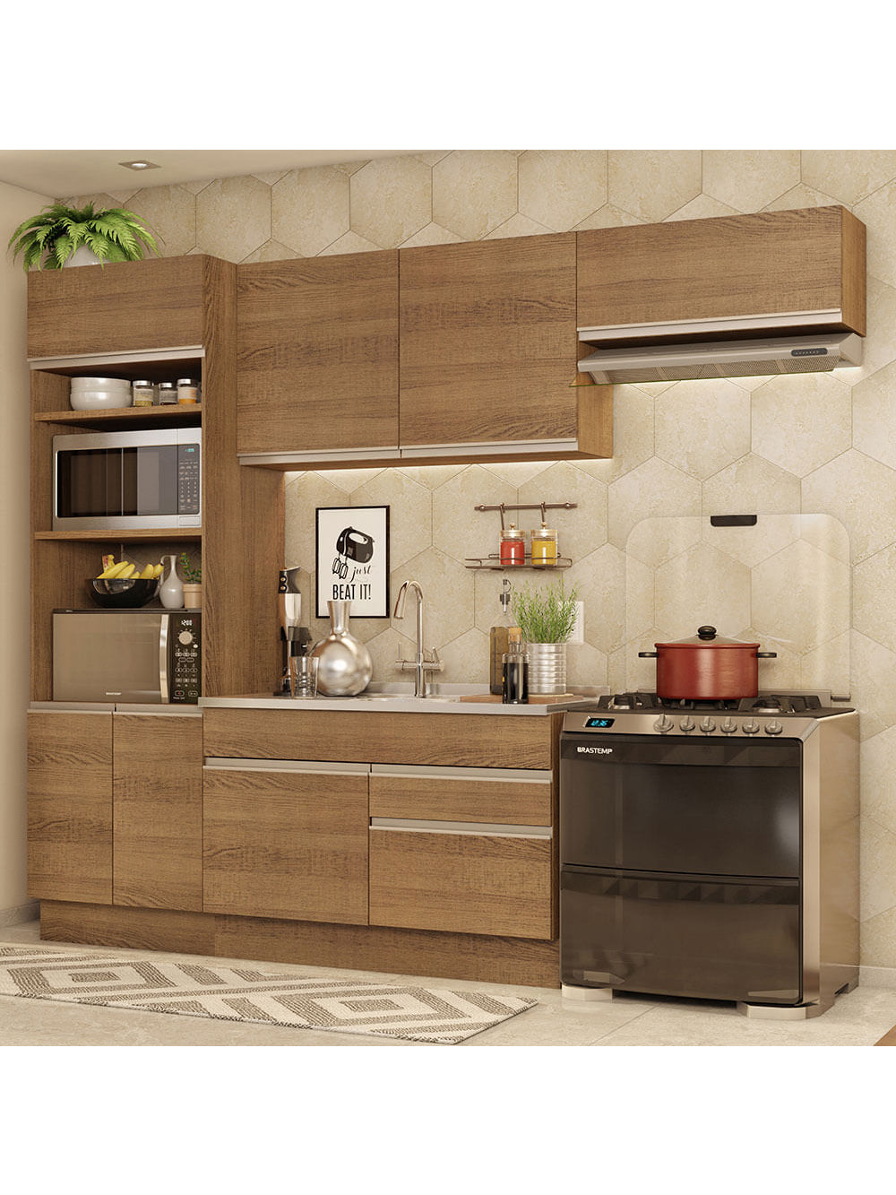 Armário de Cozinha Completa 270cm Rustic Glamy Madesa 15 - Rustic