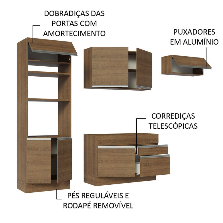 Armário de Cozinha Completa 270cm Rustic Glamy Madesa 15