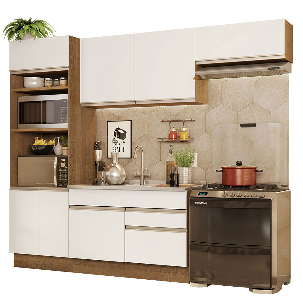 Armário de Cozinha Completa 270cm Rustic/Branco Glamy Madesa 15 - Rustic/Branco