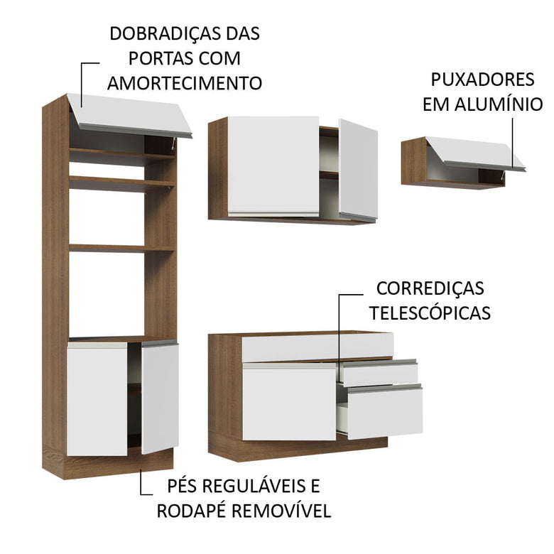 Armário de Cozinha Completa 270cm Rustic/Branco Glamy Madesa 15