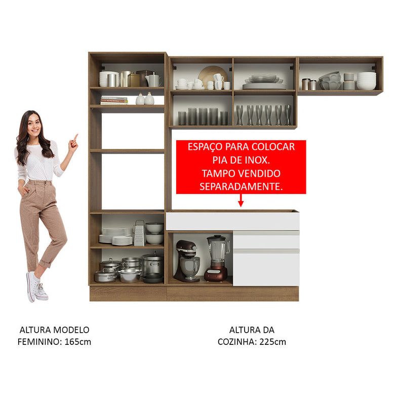Armário de Cozinha Completa 270cm Rustic/Branco Glamy Madesa 15
