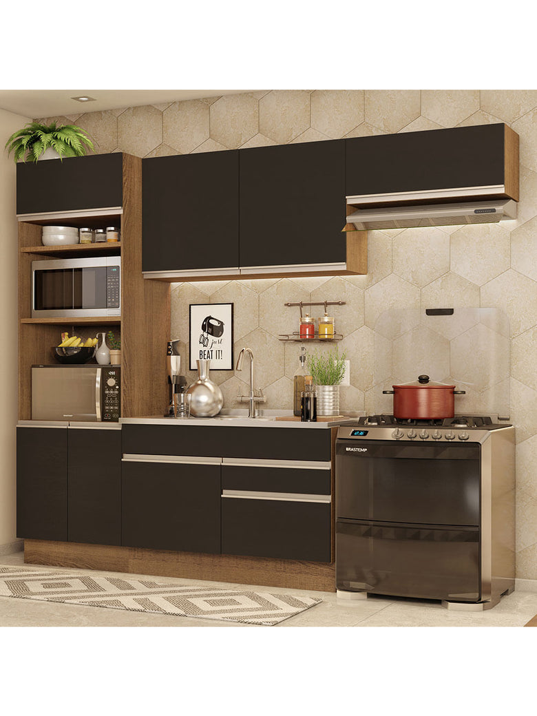 Armário de Cozinha Completa 270cm Rustic/Preto Glamy Madesa 15