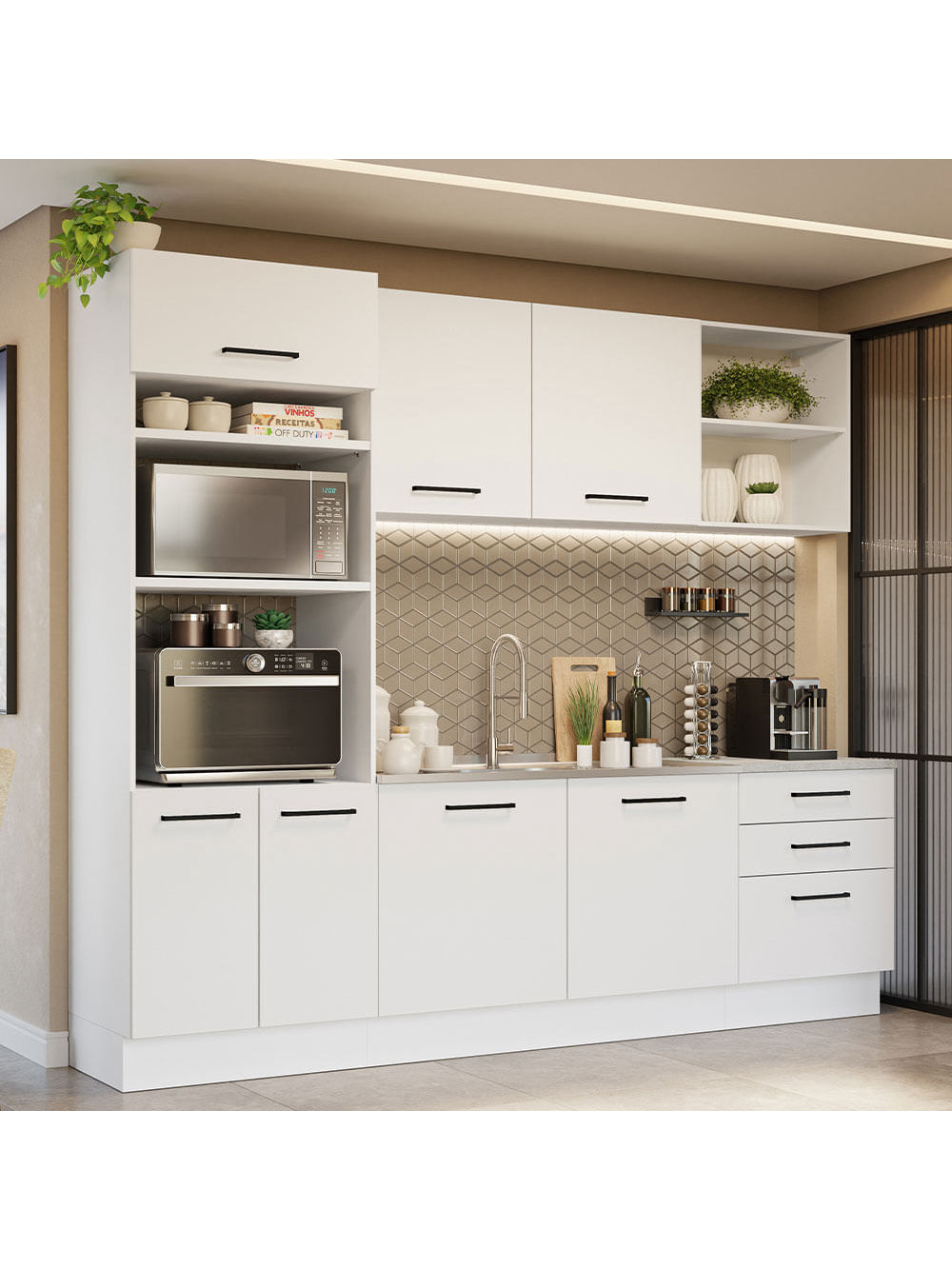 Armário de Cozinha Completa 250cm Branco Agata Madesa 01 - Branco