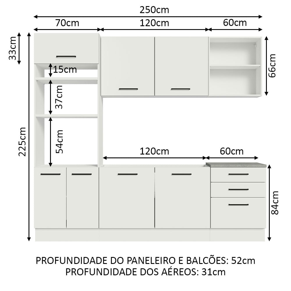 Armário de Cozinha Completa 250cm Branco Agata Madesa 01
