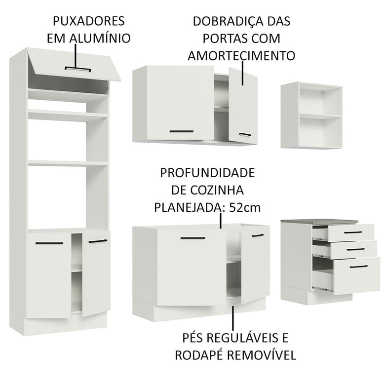 Armário de Cozinha Completa 250cm Branco Agata Madesa 01