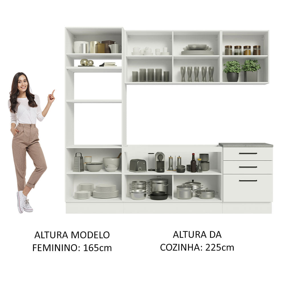 Armário de Cozinha Completa 250cm Branco Agata Madesa 01