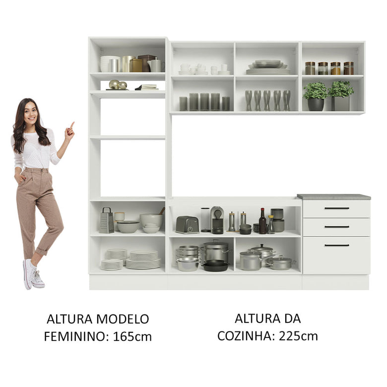 Armário de Cozinha Completa 250cm Branco Agata Madesa 01