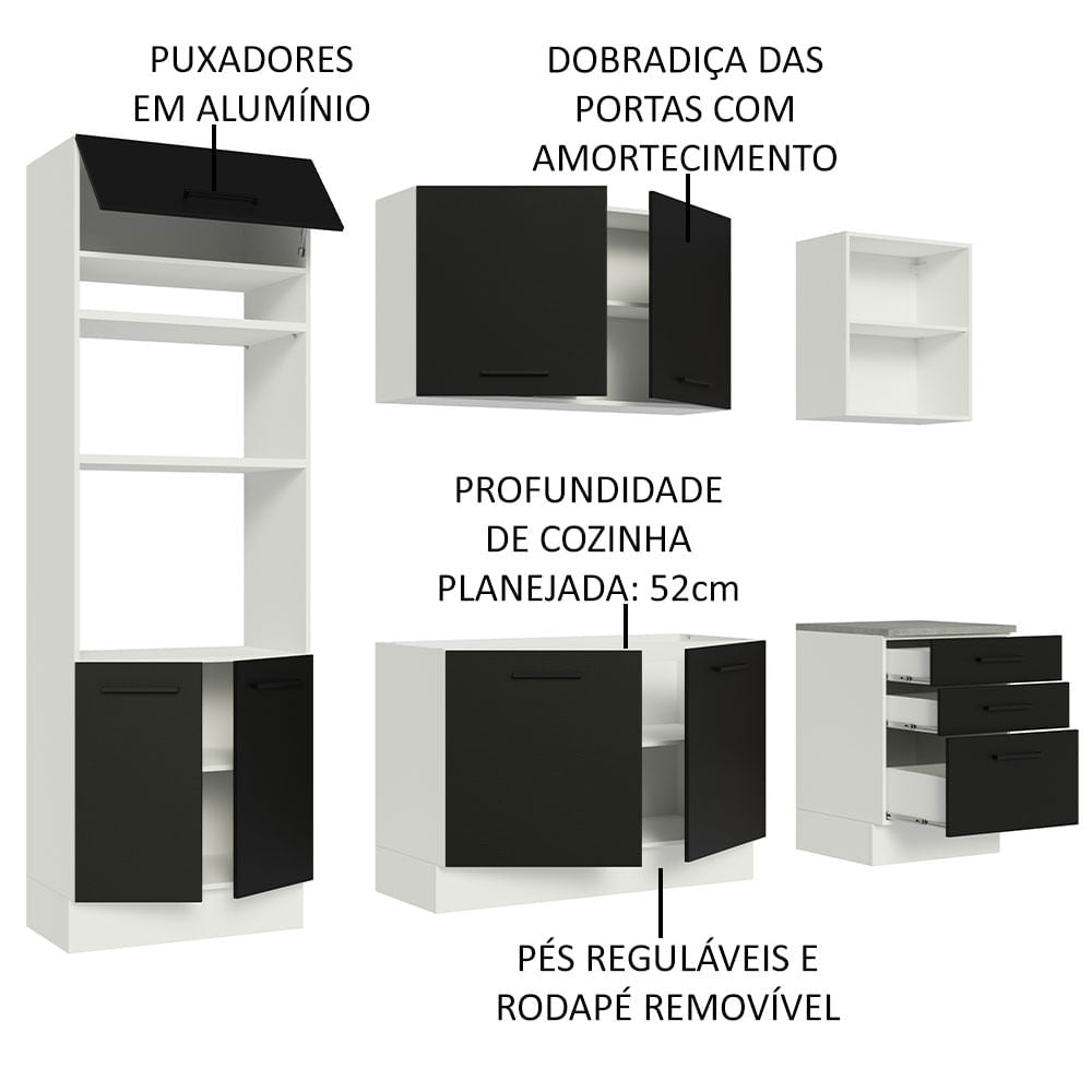 Armário de Cozinha Completa 250cm Branco/Preto Agata Madesa 01