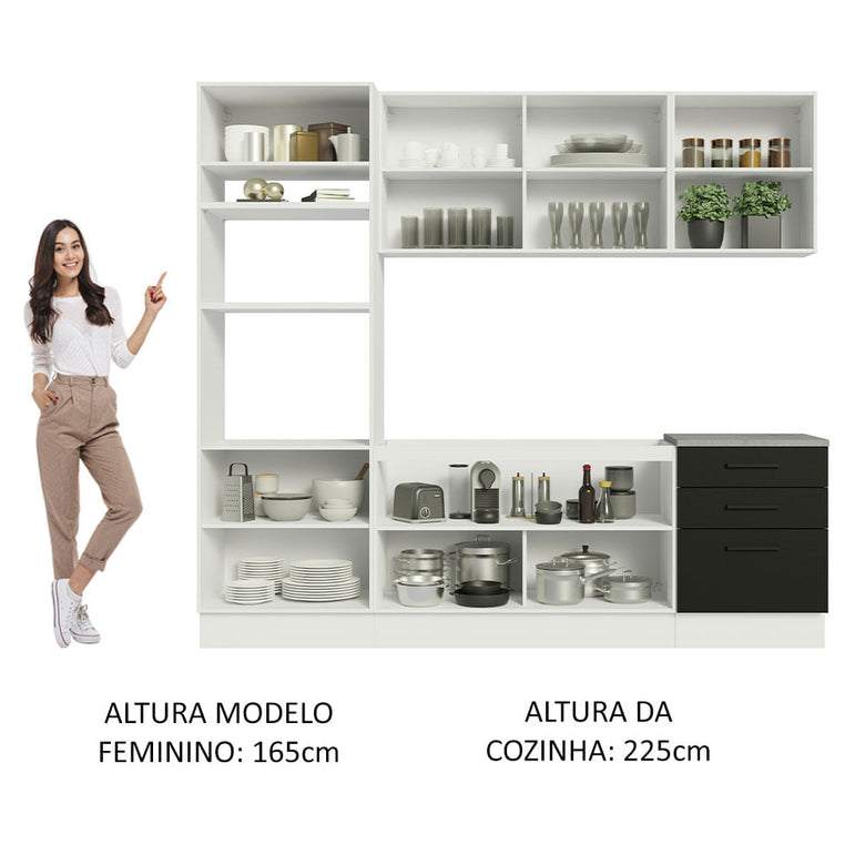 Armário de Cozinha Completa 250cm Branco/Preto Agata Madesa 01