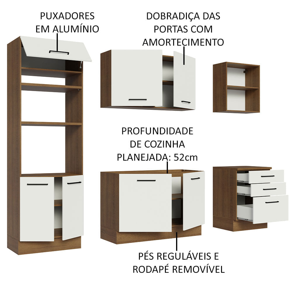 Armário de Cozinha Completa 250cm Rustic/Branco Agata Madesa 01