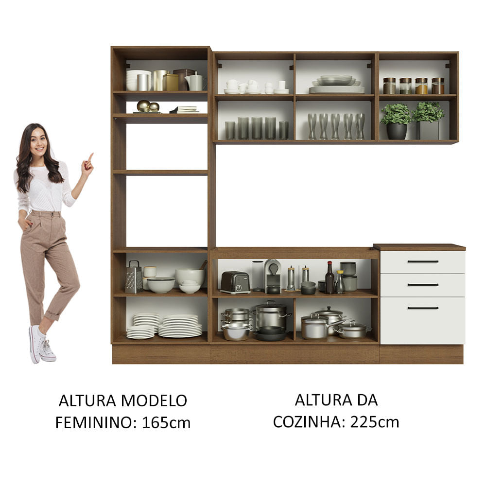 Armário de Cozinha Completa 250cm Rustic/Branco Agata Madesa 01
