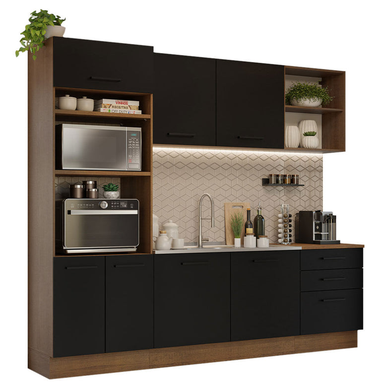 Armário de Cozinha Completa 250cm Rustic/Preto Agata Madesa 01